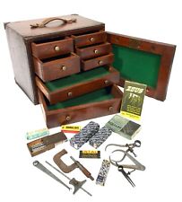 Antique Wooden Engineers Toolbox / Tool Box / Cabinet With Tools & Key, used for sale  Shipping to South Africa