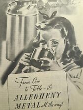 Usado, Latas de leite Allegheny metal aço inoxidável vacas leiteiras menina impressão vintage anúncio 1940 comprar usado  Enviando para Brazil