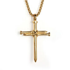 Cross Pendant Necklace Stainless Steel Silver Plated Gold Women Men Cuban Chain for sale  Shipping to South Africa