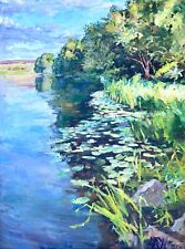 painting vintage decor riverscape impressionism river rare art spill flood for sale  Shipping to Canada