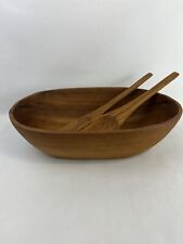Vintage Kalmar Solid Teak Wood Bowl 15X10 Oval Farmhouse Salad w/ Servers for sale  Shipping to South Africa