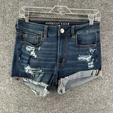 Shorts American Eagle Feminino 8 Azul Jeans Cintura Alta Shortie Aflito Elástico comprar usado  Enviando para Brazil