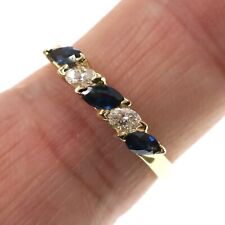 14k Solid Yellow Gold Natural Marquise Blue Sapphire Diamond Band Ring Size 6.5 for sale  Shipping to South Africa