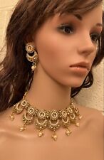 New  Indian Pakistani Gold Plated Kundan Pearls Earrings Necklace  Jewellers Set for sale  BARNSLEY
