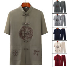 Mens Traditional Chinese Tang Suit Uniform T-shirt Kung Fu Suit Dragon Embroidey for sale  Shipping to South Africa