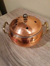 Vint Copper Potpourri Small Pot with Lid Brass Handles Primitive Rustic Decor for sale  Shipping to South Africa