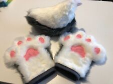 Fursuit Mini Partial Grey and Ivory Paws and Nub Tail, Animal Costume Paws (21) for sale  Shipping to South Africa