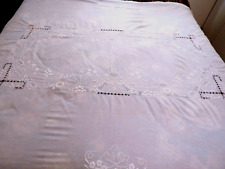 Vtg White Tablecloth  108x96"  Embroidered &  Cut Out Floral Design #50 for sale  Shipping to South Africa