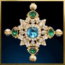 Kenneth Jay Lane • złota, kryształ i perła maltański krzyż broszka vintage • w bardzo dobrym stanie na sprzedaż  Wysyłka do Poland