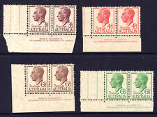 Australia 1951-52 31/2d, 41/2d, 61/2d marrón, 61/2d verde KGVI pares de impresión MUH segunda mano  Embacar hacia Mexico