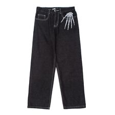 Usado, Calça jeans masculina bordada osso manual caveira retrô reta casual streetwear nova comprar usado  Enviando para Brazil