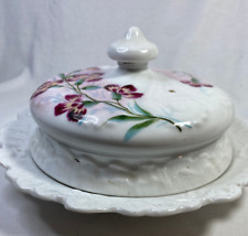 Usado, Prato de manteiga antigo alemão pintado à mão com tampa floral porcelana branca comprar usado  Enviando para Brazil