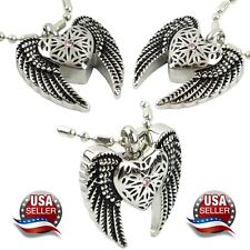 Angel Heart Wings Cremation Ashes Keepsake Memorial Urn Necklace Metal Plated for sale  College Point