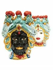 Usado, Coppia teste di moro re e regina con anelli in ceramica di Caltagirone 30 cm comprar usado  Enviando para Brazil