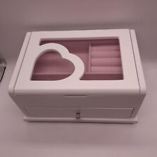 Heart Wooden Jewellery Box White with Pink Lining   H16 for sale  Shipping to South Africa