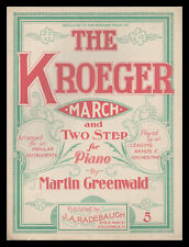 THE KROEGER MARCH Greenwald 1901 Advertising PIANO SOLO Columbus OH Sheet Music for sale  Shipping to South Africa
