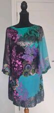 Monsoon Fantasia Silk  Tunic Knee Dress Size UK 8 Floral Teal Purple Sequin VGC for sale  Shipping to South Africa