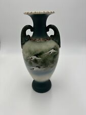 Japanese Satsuma Pottery Urn Style Moriage Vase Vintage Dual Handle StorkPainted, used for sale  Shipping to South Africa