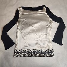 Blusa feminina Alberta Ferretti tamanho M preta marfim gola barco manga grande bordada nova sem etiquetas comprar usado  Enviando para Brazil