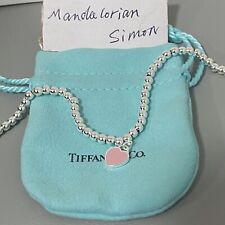 Tiffany&Co Silver 925 Bead Chain PINK Enamel Mini Heart Bracelet for sale  LEICESTER