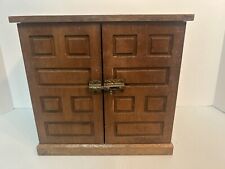 VTG Wood Jewelry Box 2 Swing Doors Latch 8 Burgundy Velvet Lined Drawers ~ Japan for sale  Shipping to South Africa