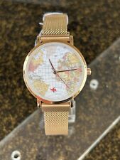 Relógio mapa do mundo com pulseira de metal de malha de ouro rosa, fechamento magnético, nova bateria comprar usado  Enviando para Brazil
