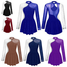 Womens Dancewear Mock Neck Dress Patchwork Dresses Dancing Competition Skirt for sale  Shipping to South Africa