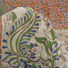 Sanskriti Vintage Sarees Handmade Kalamkari Purecotton Peacock Print Sari Fabric for sale  Shipping to South Africa
