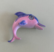 Vintage Pink & Purple Enamel Dolphin Pin with Wiggle Eye, used for sale  Shipping to South Africa