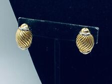 VTG BURBERRY'S SHINY WAVY GOLD TONE SWIRLED OBLONG CLIP ON EARRINGS 383, used for sale  Shipping to South Africa