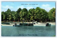 Usado, c1940 Saludos desde barco en canoa muelle puerto lago Winona Indiana postal vintage segunda mano  Embacar hacia Argentina