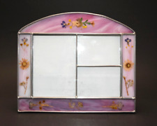 Vintage Arched Frame Pink Slag Glass Leaded Photo Frame w/ Pressed Flowers for sale  Shipping to South Africa