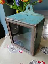 Vintage style distressed painted wooden small glass fronted display cabinet, used for sale  Shipping to South Africa