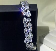 Pulsera de tenis de 2 filas con diamantes simulados corte pera de 8,97 quilates enchapada en oro blanco 14 K segunda mano  Embacar hacia Argentina