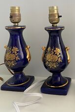 Vintage Cobalt Blue Lamps Collectable Floral Design and Gold Accent 12" tall for sale  Shipping to South Africa