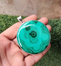 Solid 925 Sterling Silver Unique Large Malachite Round Cut Women Pendant H665 for sale  Shipping to South Africa