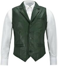Green Genuine Men Leather Western Vest Coat Jacket Lambskin Waistcoat Button for sale  Shipping to South Africa