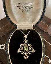 Used, 9ct Gold Antique Victorian Peridot Seed Pearl Pendant Brooch Necklace Fitted Box for sale  CREDITON