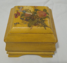 Caixa de bugigangas vintage amarela caixa de madeira flores tampa superior floral comprar usado  Enviando para Brazil