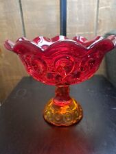 Used, LE Smith Moon And Stars Amberina Glass Pedestal Footed Compote Dish Vintage  for sale  Shipping to South Africa