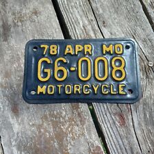 Matrícula de motocicleta Missouri 1978 - "G6-008" (amarillo sobre negro) 78 APR MO segunda mano  Embacar hacia Argentina
