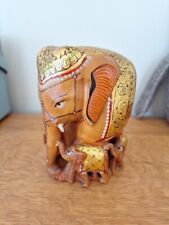 Vintage wooden hand painted elephant statue beautiful elephant family figurine for sale  Shipping to South Africa