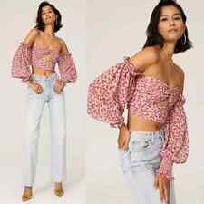 NEW Amur Hilda Off-The-Shoulder Floral Print Pink Crop Top Long Sleeve Blouse for sale  Shipping to South Africa