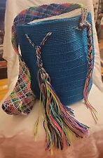 Auténtico Bolso de Hombro de Crochet Wayuu Mochila Hecho a Mano Hecho en Colombia Turquesa segunda mano  Embacar hacia Argentina