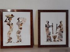Lot 2 tableaux en ailes de papillons personnages africaines d'occasion  Belley
