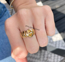 Antiguo anillo con hebilla de acabado oro amarillo de 14 K grabado floral unisex segunda mano  Embacar hacia Argentina
