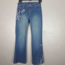 Sz 2 DANA BUCHMAN Jeans Bead Embellished Floral Flare Sandblast Wash 2% Stretch, used for sale  Shipping to South Africa