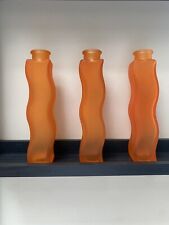 3 IKEA Skamt Orange Glass Vase Set Bundle Wavy Squiggle Frosted 100.903.78, used for sale  Shipping to South Africa