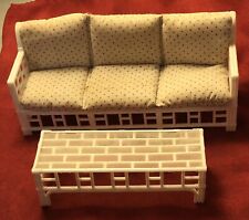 1985 Multi-Toys Barbie Patio Furniture White Rattan w/Cushions Sofa Coffee Table for sale  Shipping to South Africa