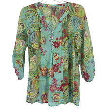 Usado, Blusa Figueroa & Flower Boho verde floral padrão misto mangas balão transparentes P comprar usado  Enviando para Brazil